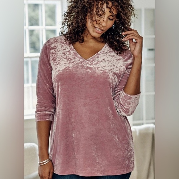 J. Jill Velvet V-Neck Long Sleeve Top - Soft Pink - Picture 1 of 6